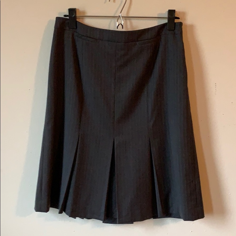 LOFT Pinstripe Gray Skirt with Kick Pleats